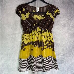 Vtg Y2K Carolina USA Babydoll Top Sz S Brown Yellow Floral Boho cottagecore